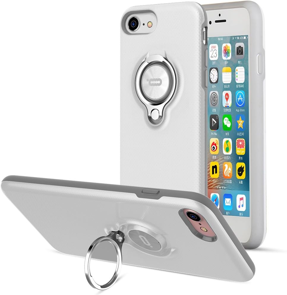 ICONFLANG iPhone 8 Case,iPhone 7 Case,iPhone SE 2nd Generation Case, 360 Degree Rotating Ring Kickstand Shockproof Impact Protection Function Can Work with Magnetic Car Mount case 2018 – White Grey