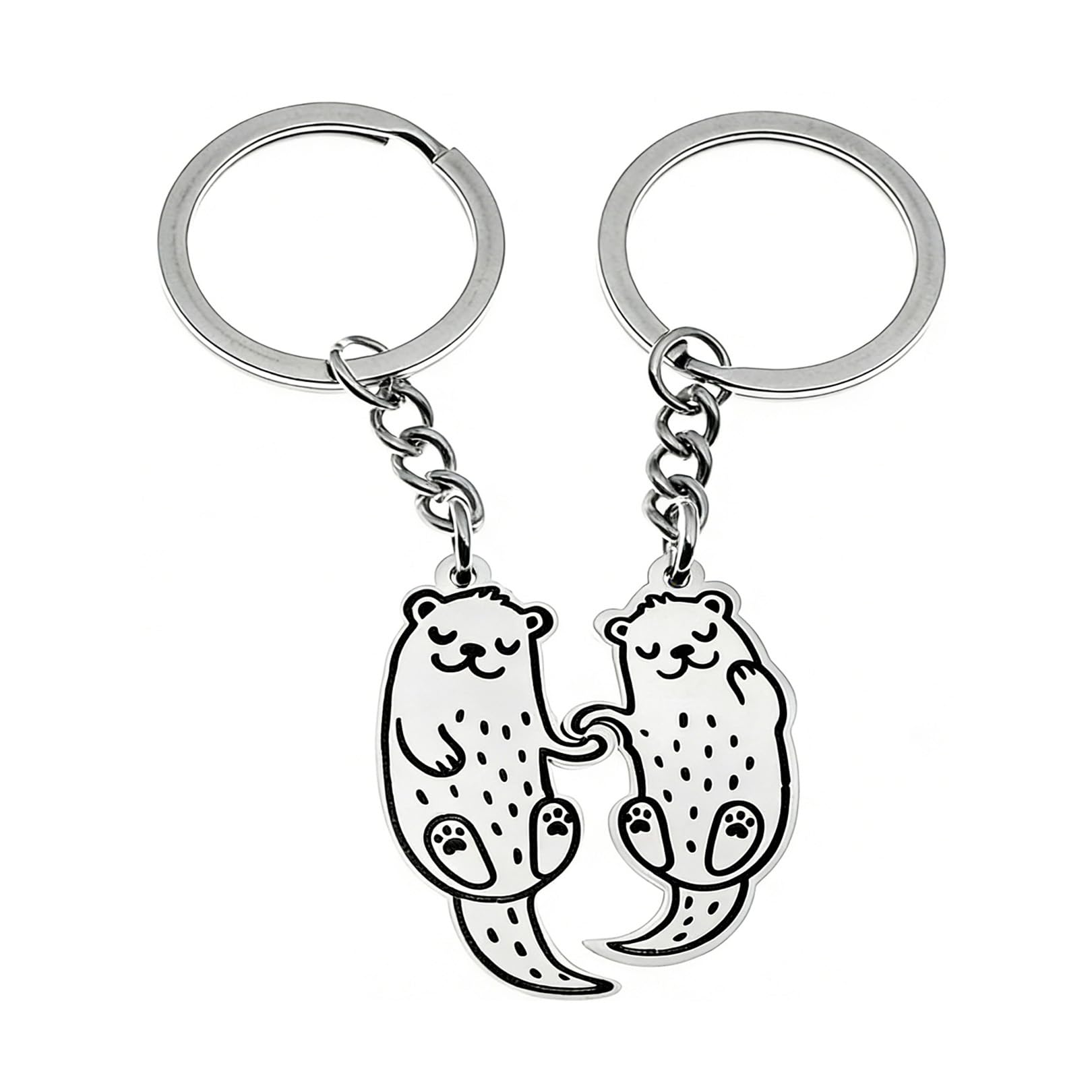 1 Paar Otter Schlüsselanhänger,Paare Süßer Tier Schlüsselanhänger Aus Metall,Cartoon Paargeschenk für Beide,Otterfigur Pärchen Relationship Auto Taschenzubehör,Geschenk,Matching Keychain für Freunde