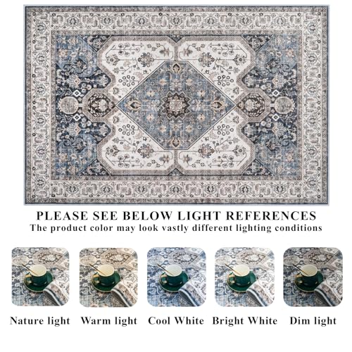 RUUGME Washable 3x20 Runner Rugs - Hallway Runner Rug for Living Room Stain Resistant Carpet with Non Slip Backing Vintage Rugs for Bedroom Kitchen Floor Decoration Mat 3x20 Navy