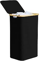 SpaceAid 110L Laundry Hamper with Lid - Tall Collapsible Clothes Basket with Bamboo Handles for Bedroom, Bathroom, Dorm - Black