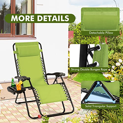 Image of Giantex 2 PCS Zero Gravity Chair, Outdoor Chaise Lounge with Cup Holder, Patio Folding Chairs Recliner for Yard Pool Lawn Balcony