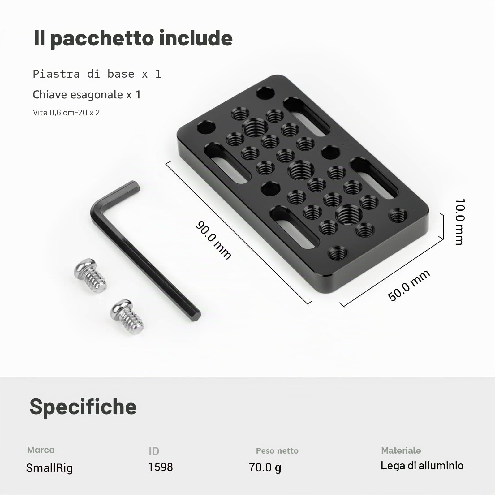 SMALLRIG Cheese Plate Piastra di Base con Filettatura da 1/4" e 3/8" Attrezzatura Fotografica per DSLR - 1598