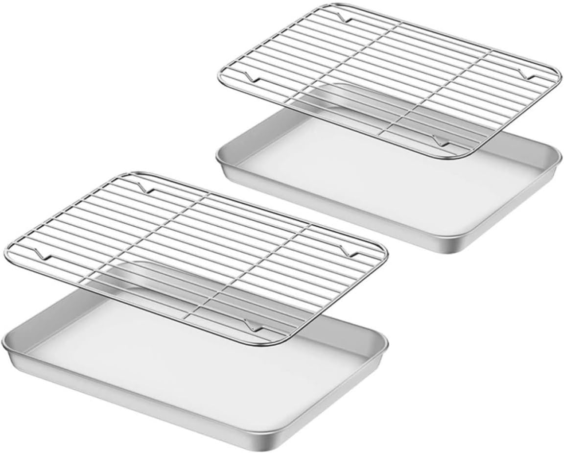 2 Sets Stainless Steel Baking Pan with Wire Rack for Oven