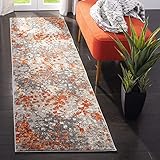 SAFAVIEH Monaco Collection Runner Rug - 2'2' x 6', Grey & Orange, Boho Chic Abstract Watercolor Design, Non-Shedding & Easy Care, Ideal for High Traffic Areas in Living Room, Bedroom (MNC225H)