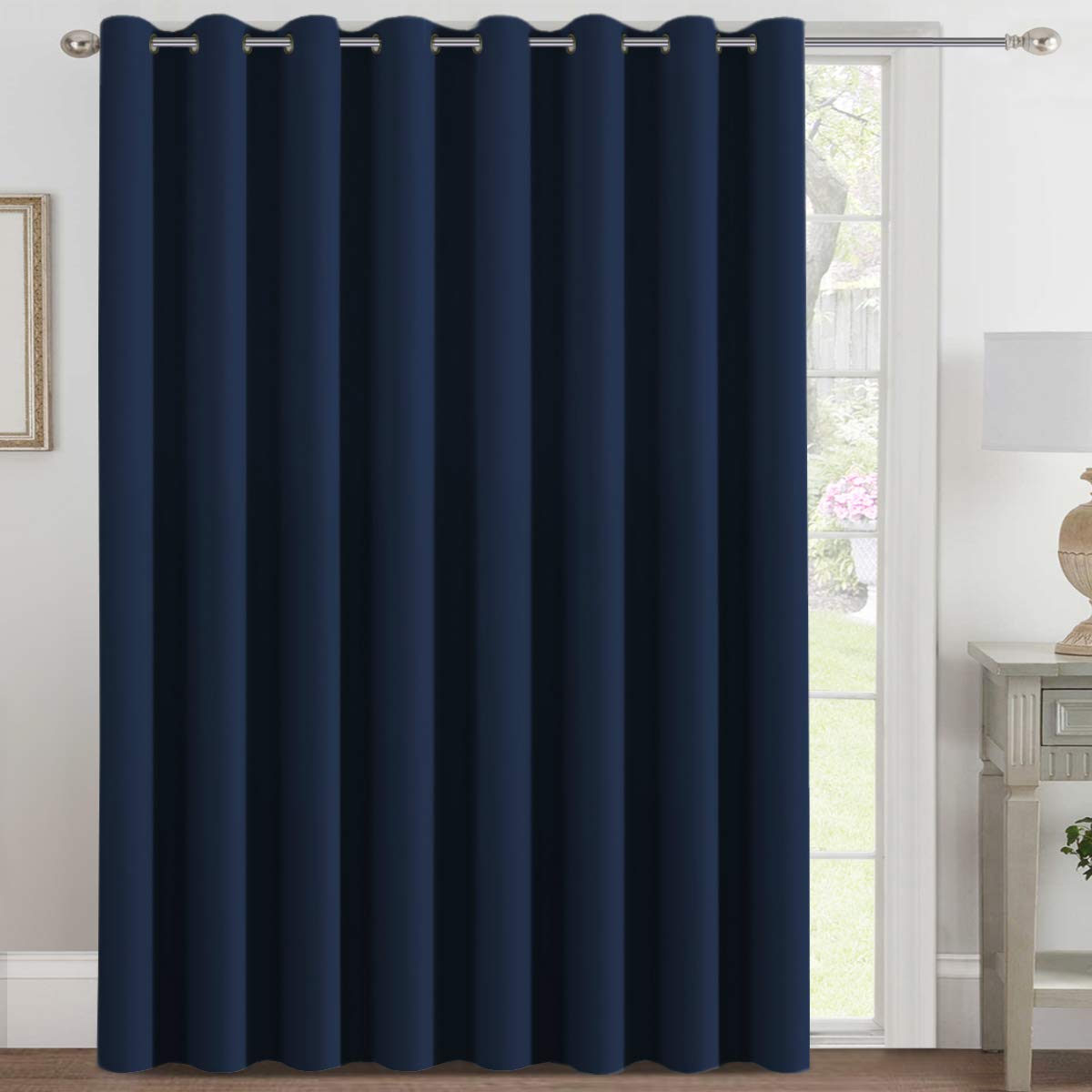 H.VERSAILTEXBlackout Patio Curtains 100 x 84 Inches for Sliding Door Extral Wide Blackout Curtain Panels Thermal Insulated Room Divider - Grommet Top, 7' Tall by 8.5' Wide - Navy Blue