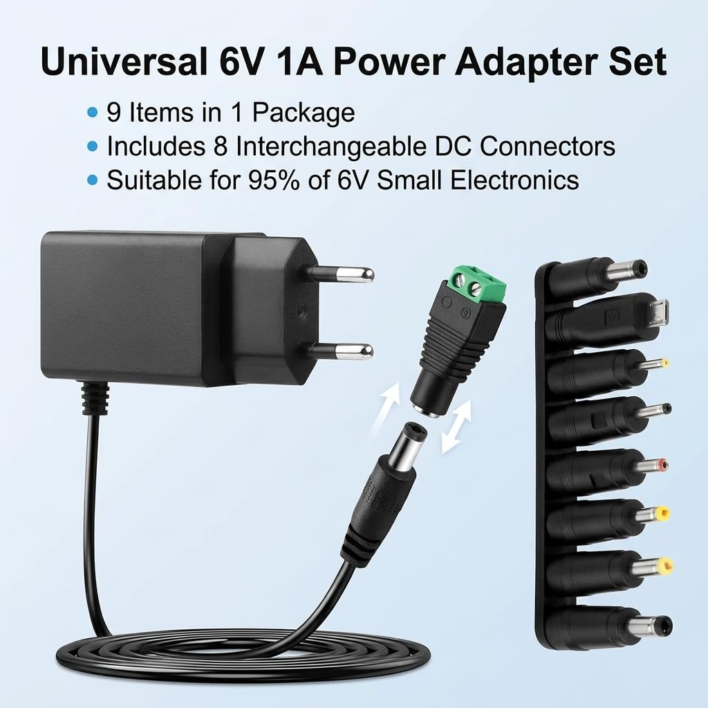 Adattatore di alimentazione DC da 6 V, 1 A, 6 V, 1000 mA. Adattatore di alimentazione AC 100-240 V a DC, adattatore di alimentazione 5,5 x 2,1 mm, caricatore universale per router, fotocamera