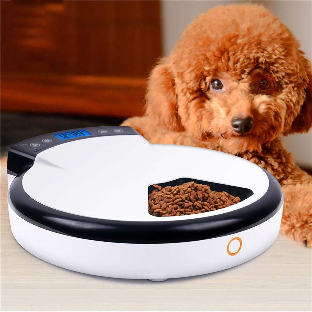 Futterspender aus blauem Kunststoff, für Katzen und Hunde, automatische Timing, intelligenter Futterspender für Katzenfutter, Hundefuttermaschine, 5 Mahlzeiten, automatischer Futterspender