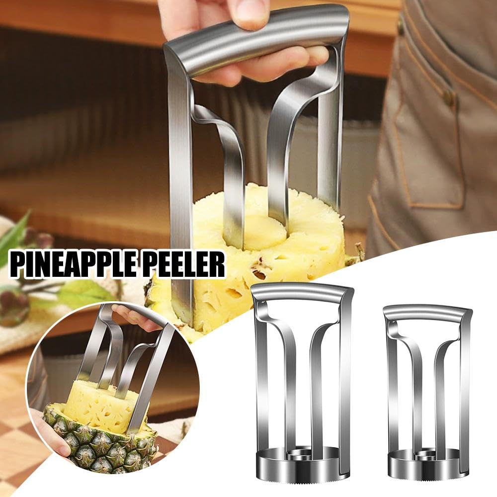 Descorazonador y cortador de piña de acero inoxidable 2 en 1, herramienta profesional de corte de piña con mango antideslizante, pelado sin esfuerzo para piñas frescas, apto para lavavajillas
