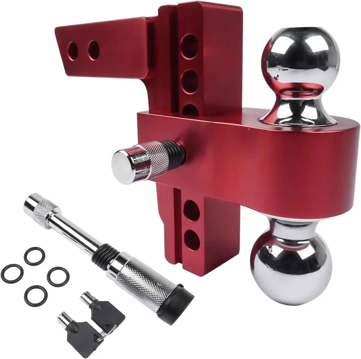 Replacement AP03 Adjustable 6" Drop/Rise Trailer Hitch Red for 2" Receiver with Anti-Theft Locks, Dual Ball Mount
