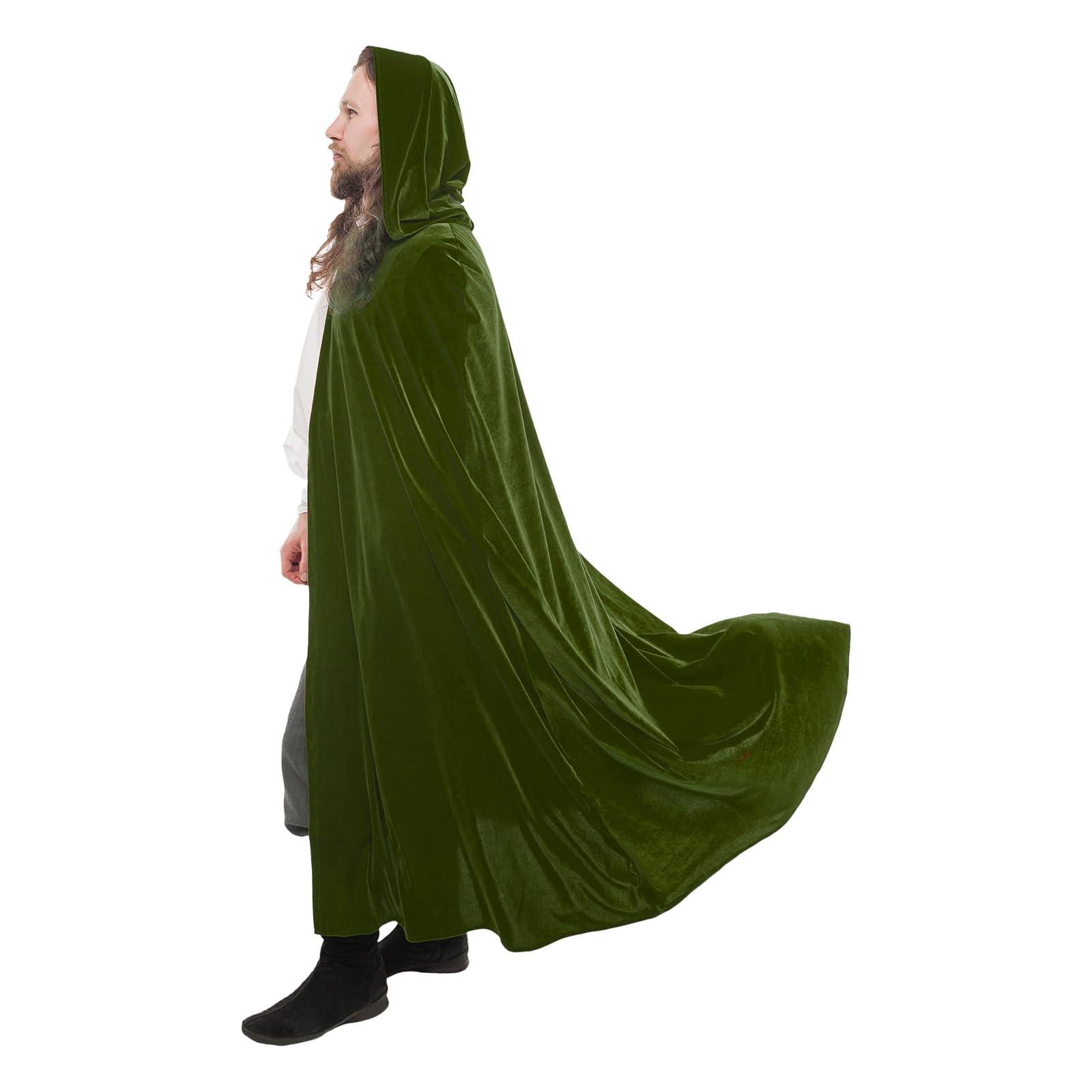 CNVAUIE Renaissance Snapback Hooded Coat Medieval Costumes Men's Witch Halloween Costumes Hooded Coat (Green Set) - Image 3