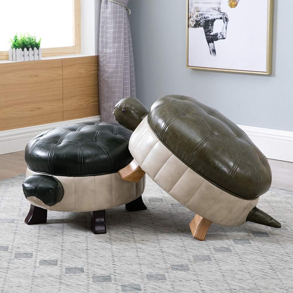 Poggiapiedi Ottomano A Forma Di Tartaruga - Imbottito In Pelle PU - Struttura In Legno - Colore Verde, Taglia L - 2