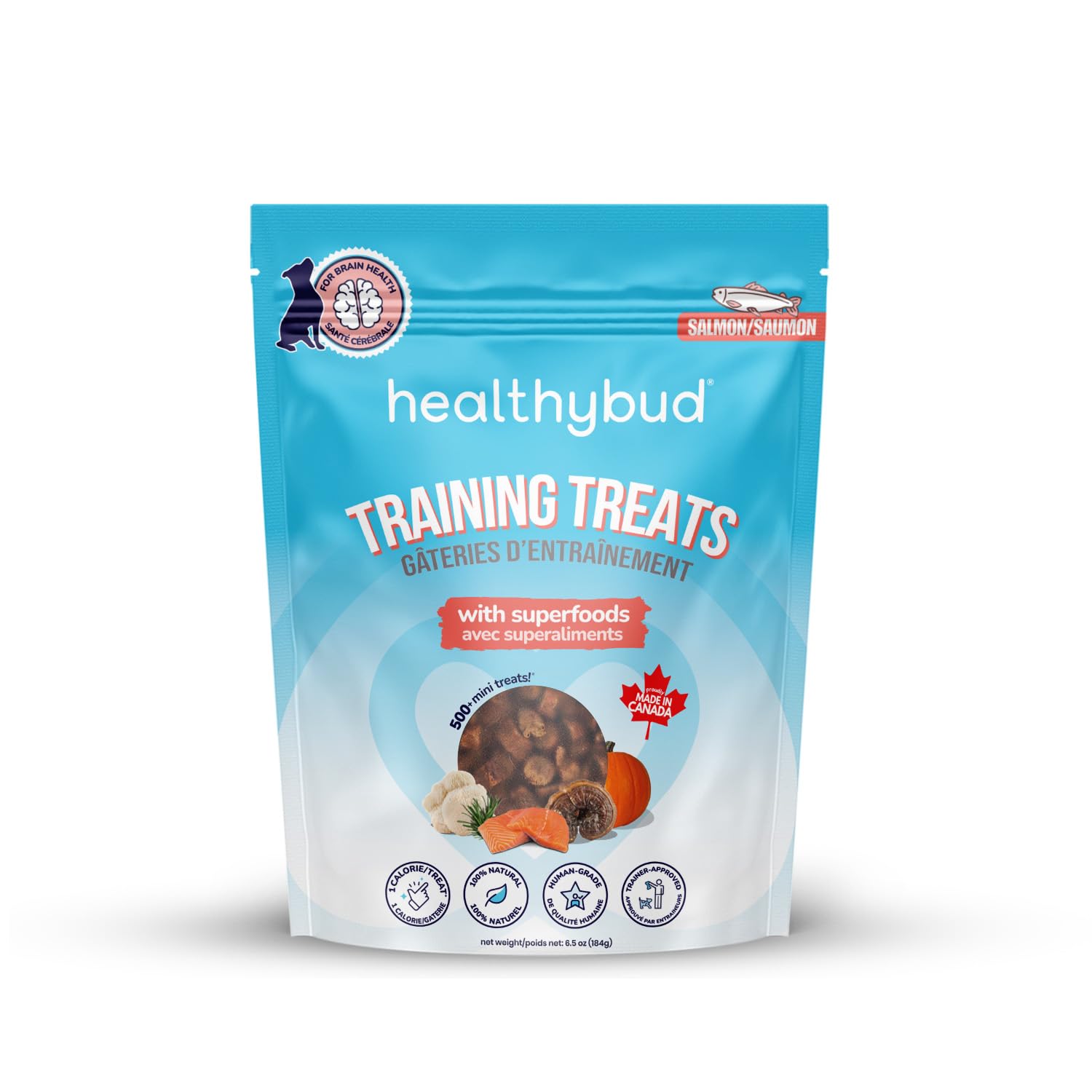 healthybud Mini Dog Training Treats - Beef Liver Soft Trainer Bites, 500+ Bits, 1 kCal per Bite, 6.5oz, Reishi, Lion’s Mane, Salmon Oil, Puppy Chews (