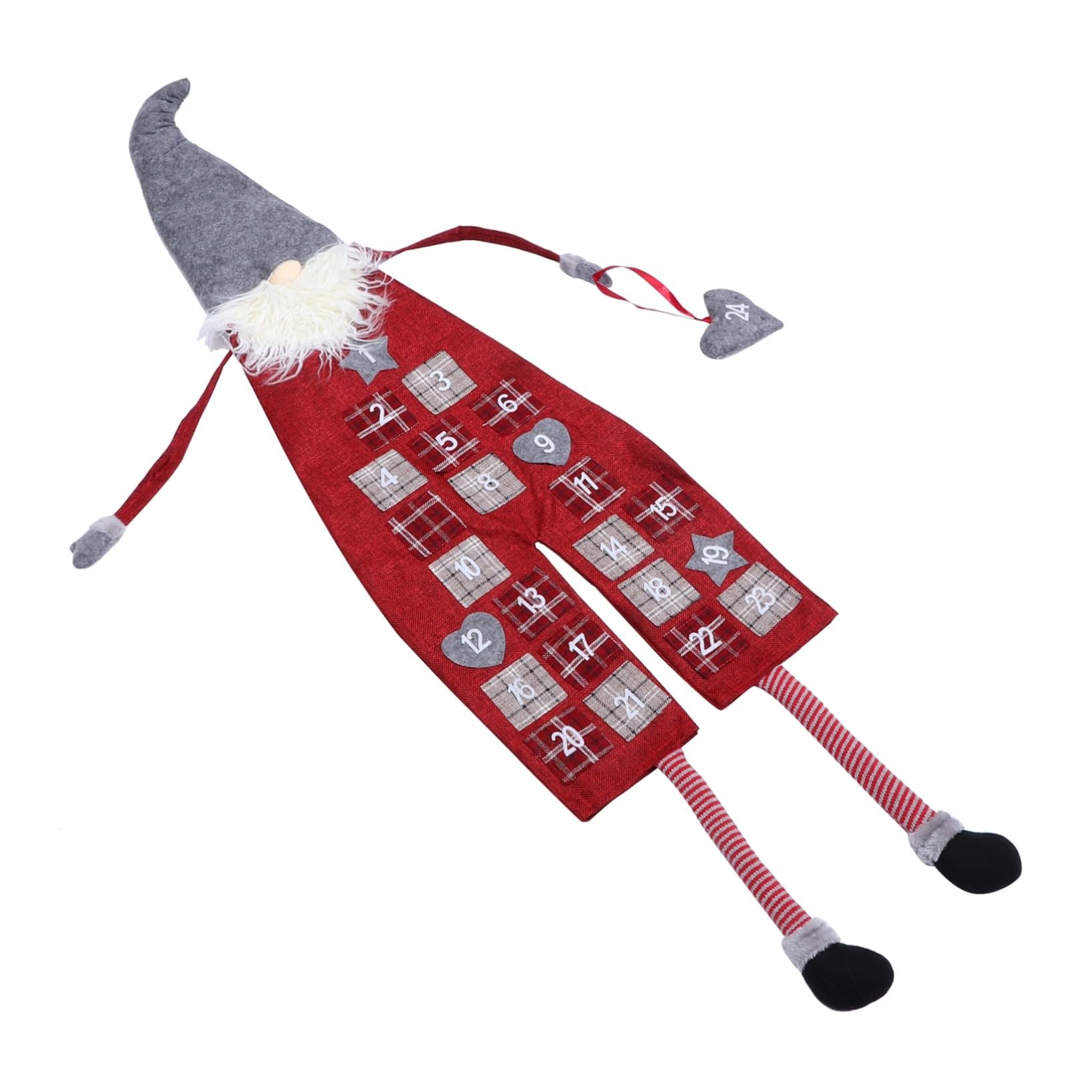 Calendrier de L'avent à Suspendre de Gnome Gris et Rouge, Décoration Festive en Matériau Solide, Décor de Noël pour Maison et Fête, Ornement de Calendrier de Noël