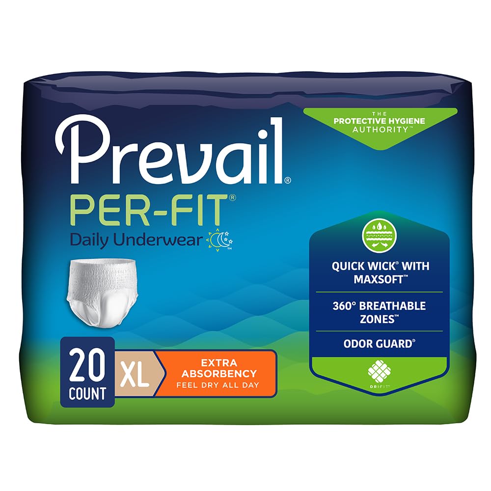 Prevail Per-Fit Daily Protective Underwear, Unisex Adult Disposable Adult Diaper for Men & Women, Extra Absorbency, X-Large, 14 Count Bag