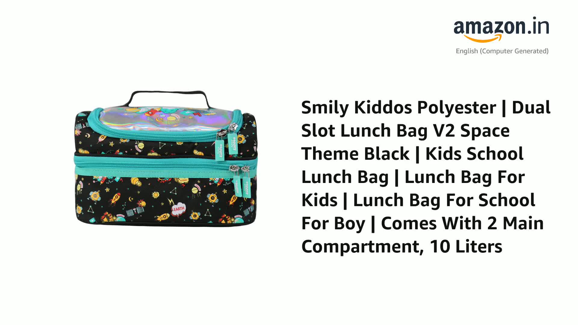 Buy Smily Kiddos Polyester Dual Slot Lunch Bag V2 Space Theme