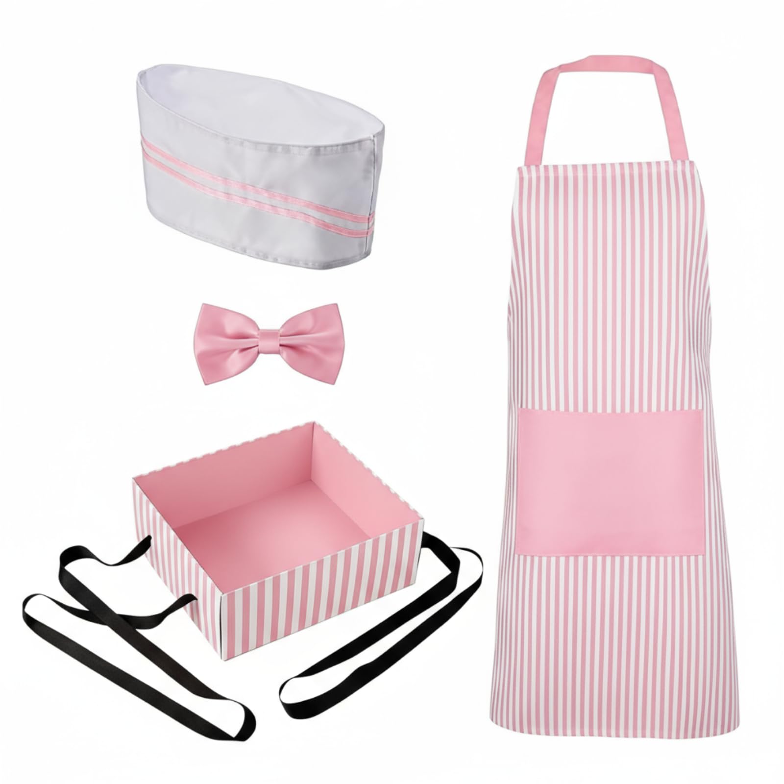 SATINIOR 1950s Adult Waiter Costume Ice Cream Girl Hot Dog Soda Jerk Movie Night Waitress Cosplay Costume Circus Party Pink and White Striped Apron Bib Apron Outfit for Halloween