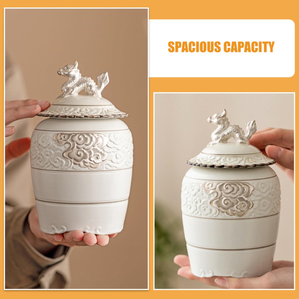 Contenedor de Terrones de Azúcar y Botes de Té para Té Suelto de Cerámica Beige Capacidad de 500ml Sello Hermético y Estilo Tradicional Chino para Almacenar