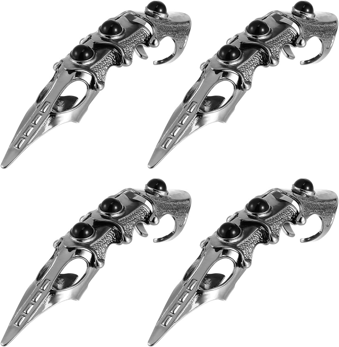 4pcs Full FInger Claw Rings Black Rock Hinged Adjustable Decoration Halloween Open Ring, Retro Claw Armor Cosplay Accessory Costume for Exaggerated Gothic Nail Ring