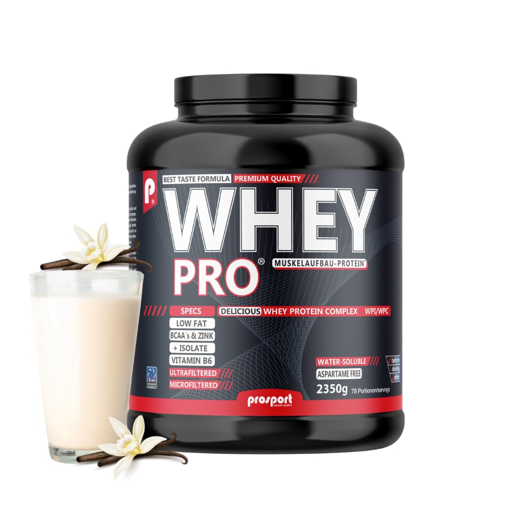 Prosport WHEY PRO® Whey Protein Pulver – Vanilla 2350g – Konzentrat-Isolat-Mix, Eiweißpulver mit Zink, Vitamin B6 & EAAs, Protein Shake für Muskelaufbau