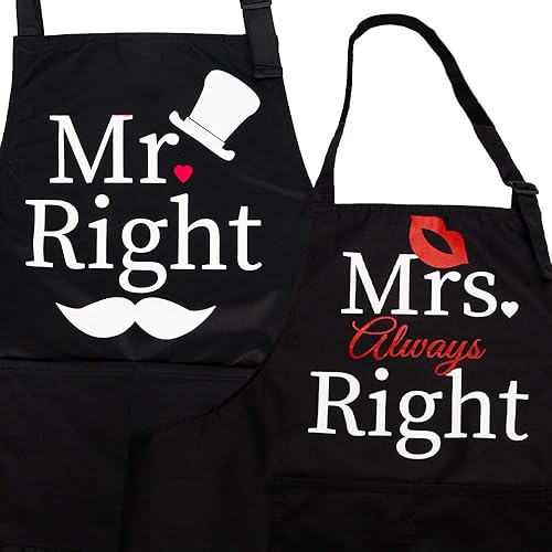 ZOORON Mr and Mrs 2 Pieces Kitchen Aprons Set Gifts, Anniversary Couple Gifts, Wedding Gifts for Couple,Aprons for Couples