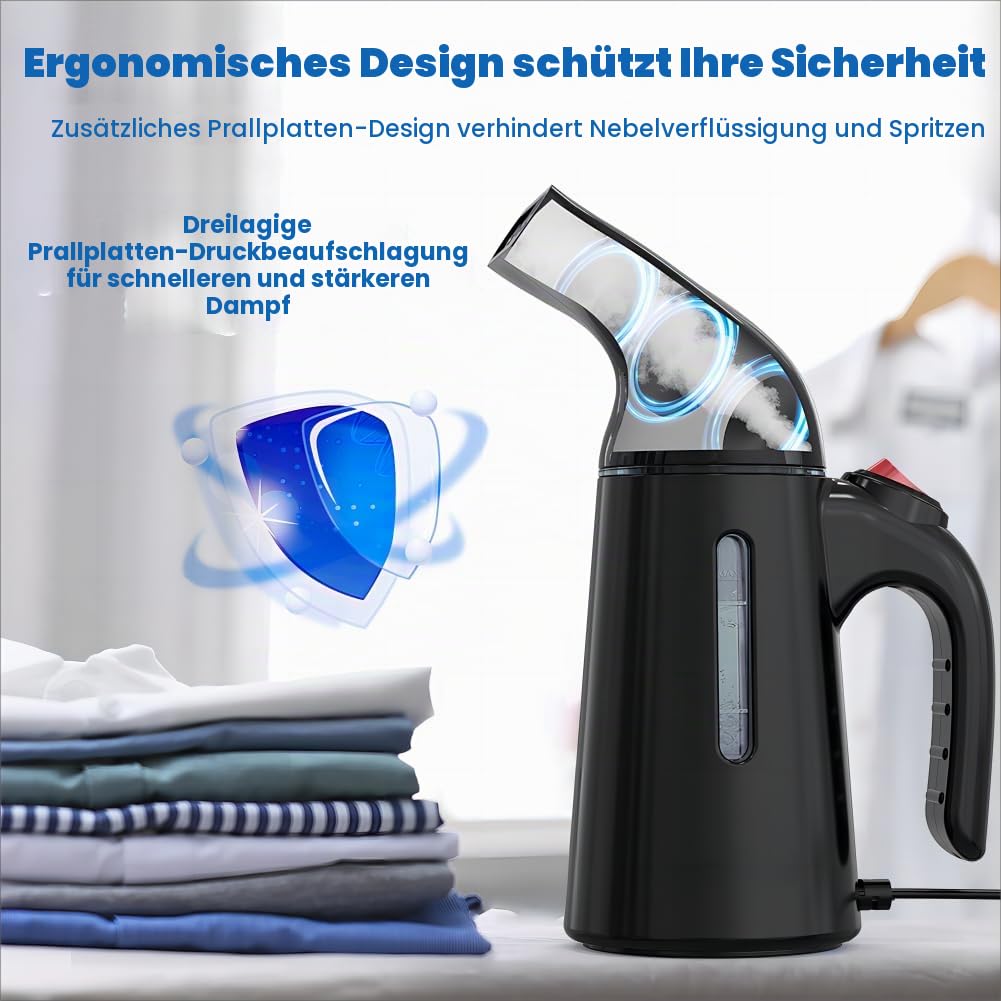 Steamer Dampfglätter, 40S Aufwärmzeit Reise Dampfglätter Hemdenbügler, 700W Reisebügeleisen Dampfbürste für Kleidung, Reisen und Zuhause, Dampfbügeleisen Reise Steamer, GY169, Schwarz