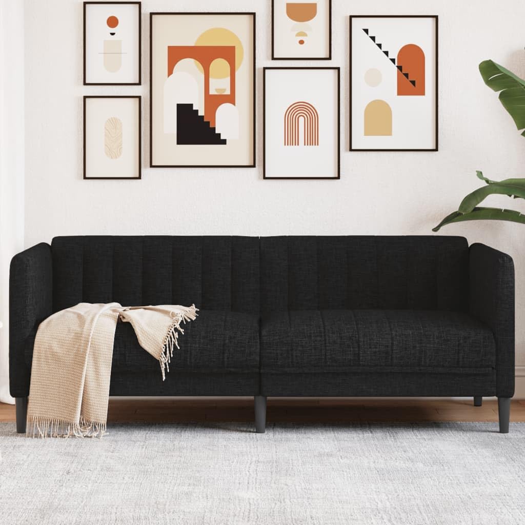 Sofá de 2 plazas de tejido negro, diseño moderno con acolchado grueso, patas estables y tejido transpirable para sentarse cómodamente, leer o ver la televisión, hasta 110 kg por asiento