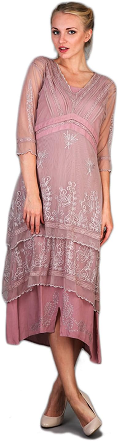 Nataya 5901 Women's Titanic Vintage Style Dress in Lavender/Rose (X-Large)