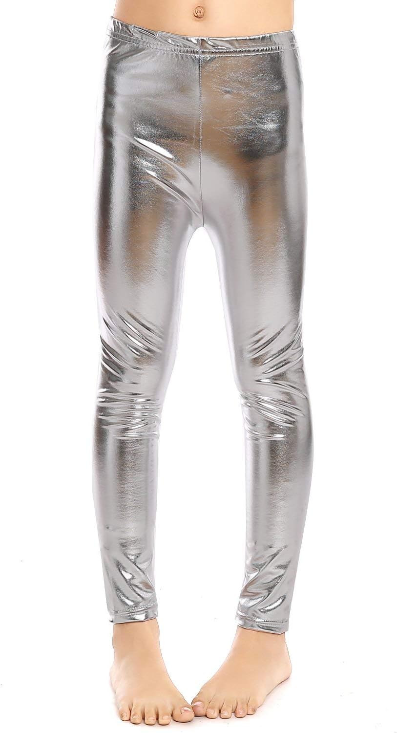 AaronanoLittle Girls' Metallic Color Shiny Stretch Leggings