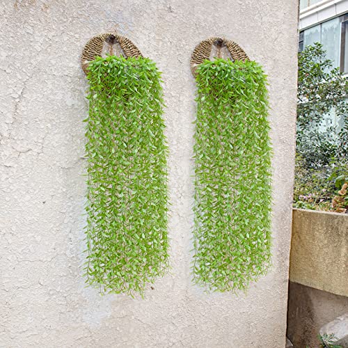 Elecxlink 2 Packs Artificial Hanging Plants With Woven Straw Flower Basket, Fake Ivy Vine Plastic Greenery For Wall Home Living Room Kitchen Office Patio Indoor Outdoor Decor (Green) #TOP5