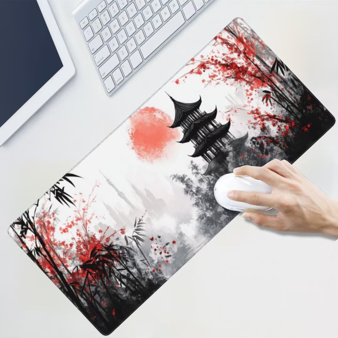 Tapis de Souris Bambou Forêt Tapis de Souris XXL, Extra Grand Tapis Souris Gamer XXL Tapis de Souris Gaming Mouse Pad avec Base Atidérapante pour Maison/Bureau/Gamer (1000 x 500 x 3 mm, Paysage)