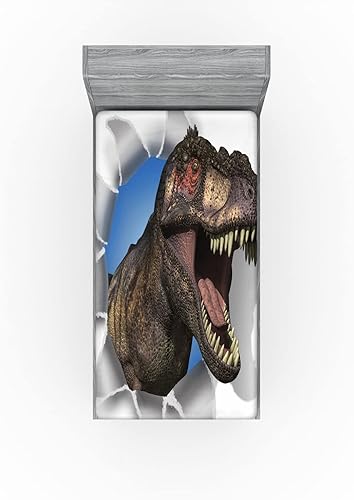 Miniatura 3 de Lunarable Jurassic - Sábana bajera ajustable de tiranosaurio Rex con diseño de dinosaurios extintos grandes, funda de cama con bolsillo profundo