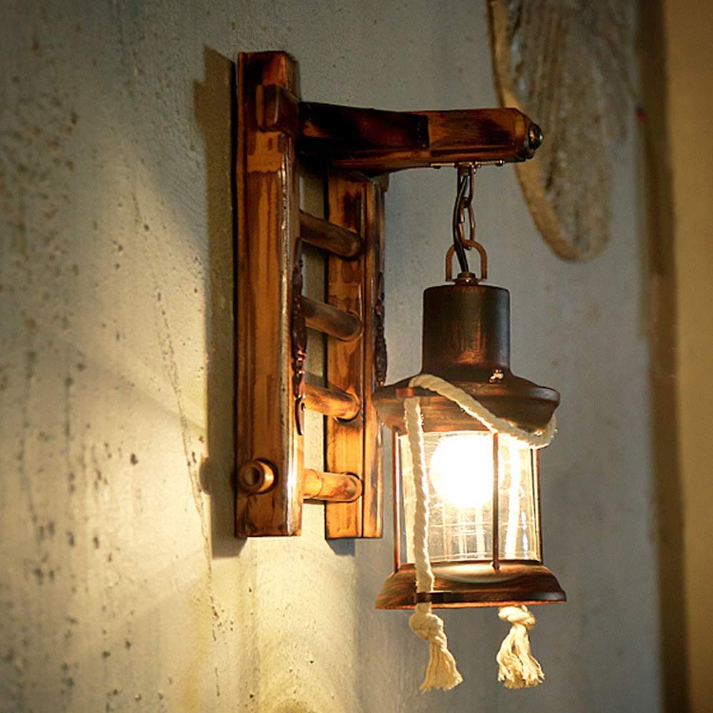 Holz Retro Lichter rustikale Wohnzimmer Wandlampe Schlafzimmerwand Einfach Kreativ Wandleuchte Vintage Antik Nostalgie innen Design Wandlampe