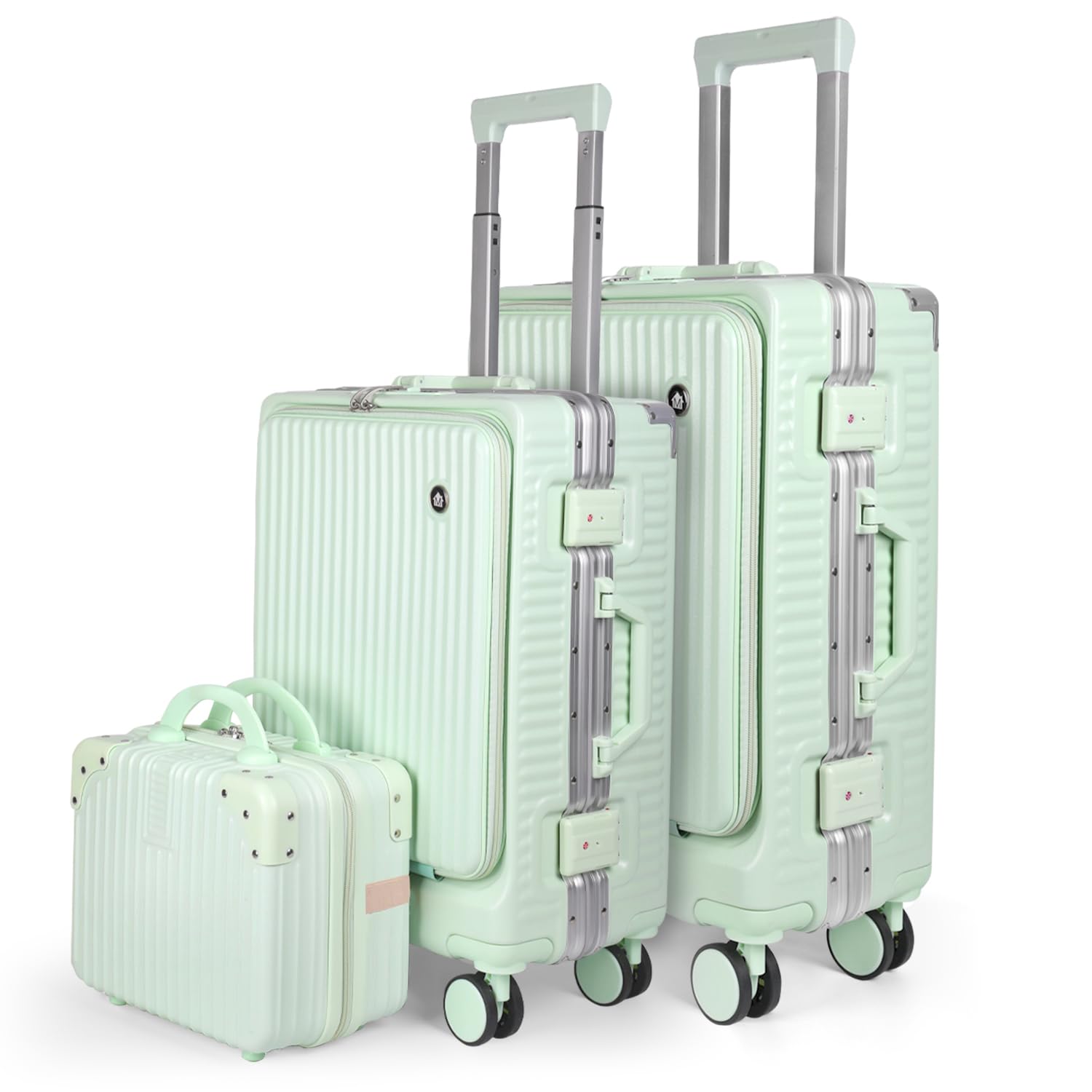 MERCURY TEXTIL-Juego de 3 Maletas de Viaje Cabina, Grande y Neceser de Policarbonato y ABS. Maletas Multifunción con USB, Múltiples Compartimientos con Bolsillo Frontal y Portavasos (Verde)