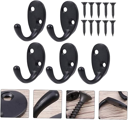 Miniatura 7 de Yardwe Perchero de metal negro de un solo gancho montado en la pared, ganchos de pared resistentes, 1 juego de ganchos de pared para colgar abrigos,