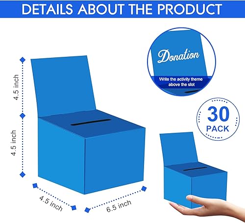 Miniatura 2 de 30 cajas para rifas, urnas de donación para recaudación de fondos, caja de cartón de 6.5 x 4.5 x 4.8 pulgadas con ranura para boletos y cabecera