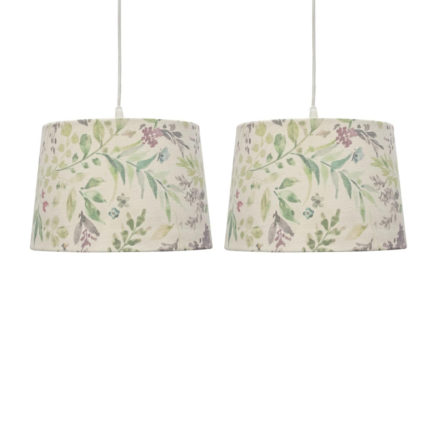 Firstchoicelighting Floral Set Of 2 Modern Print Shades, Easy Fit Pendant Lightshades Or Table Lamp Shades, 28Cm Diameter
