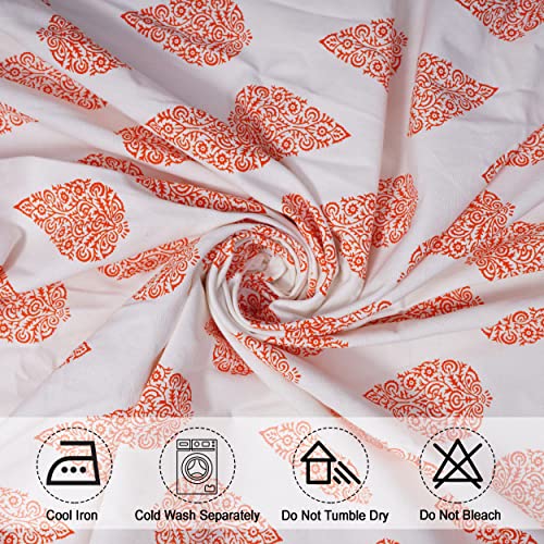 Image of HOMEMONDE Cotton Window Curtain 5 Feet Texture with Hand Block Print Home Decor Eyelets Pack of 2 (3.7ft x 5ft Orange)