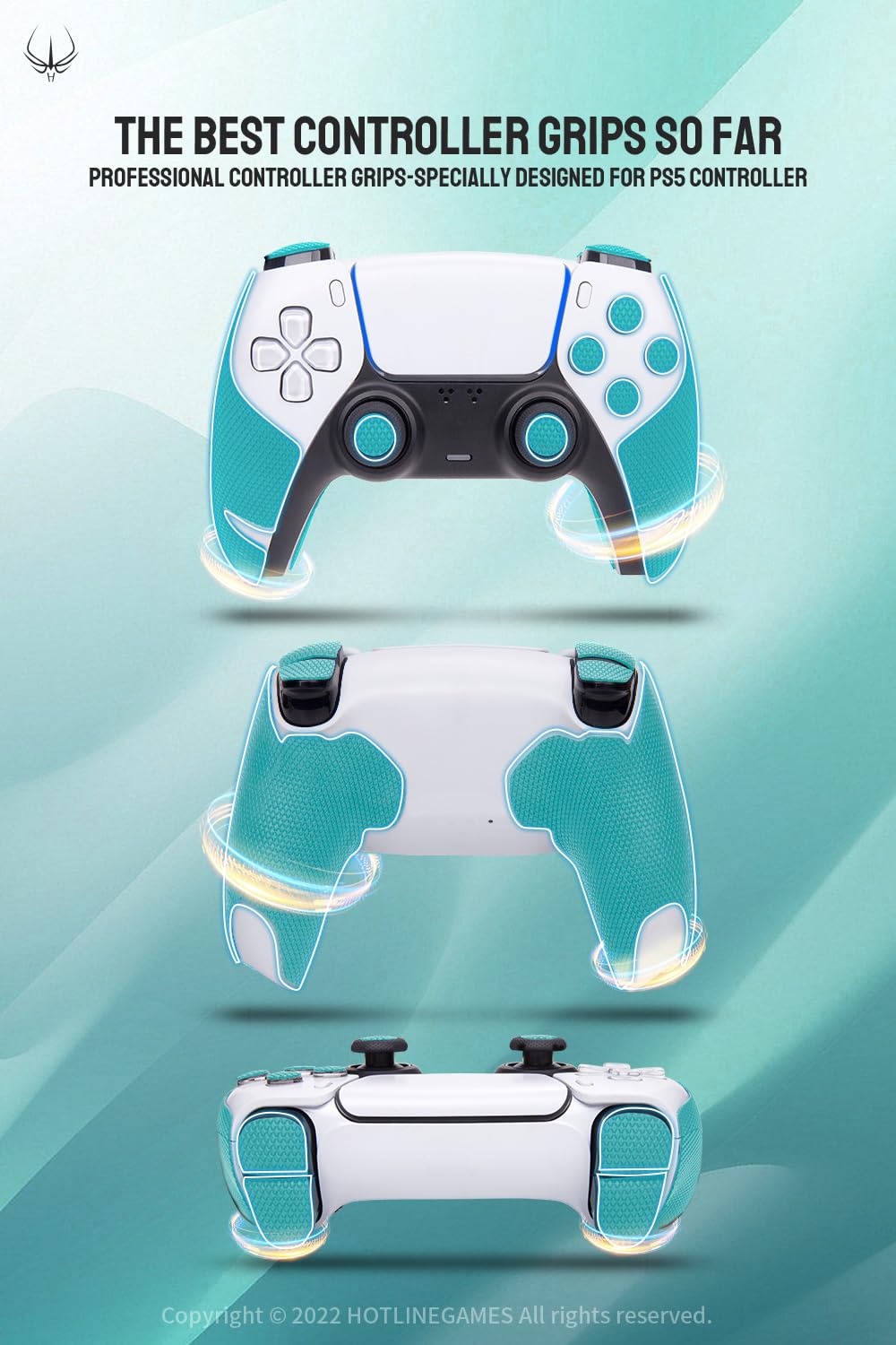 HOTLINEGAMES HyperFit Anti-Skid Controller Grip Tape Compatible with PS5 Controller Textured Soft Skin Kit Compatible with PlayStation 5 Dualsense,Pre-Cut,Easy to Apply,Sweat-Absorbent (Ice Blue)