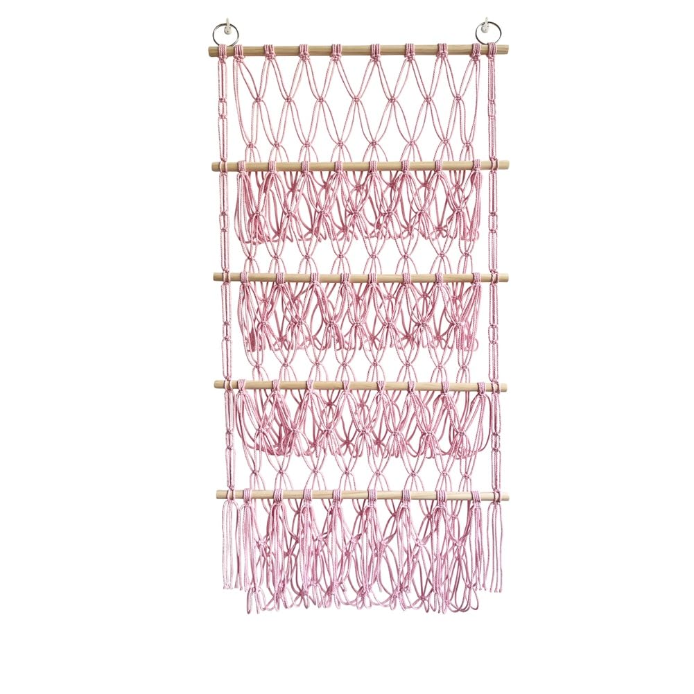 CTRLZS Wall Hanging Organizer Stuffed Animal Toy Net Hammock Nursery Plush Toy Storage Boho Macrame,Pink