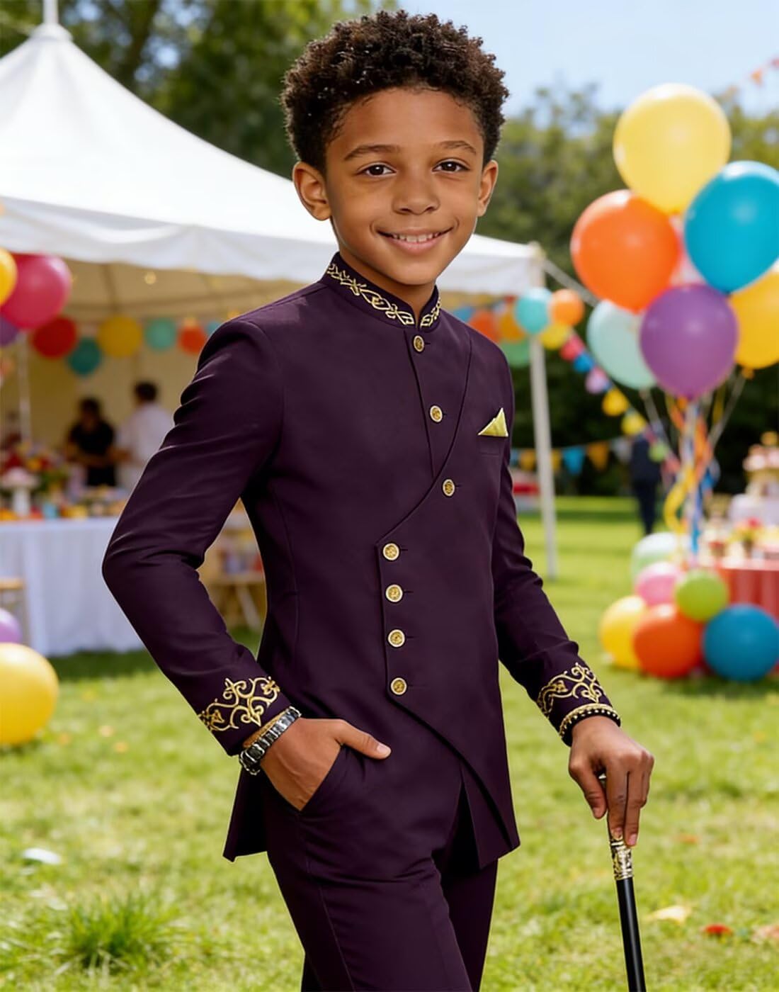 Boys Suits 2 Pieces Set Slim Fit Mandarin Collar Suit for Teen Boy Dashiki Jacket and Pants for Wedding Prom Outfit