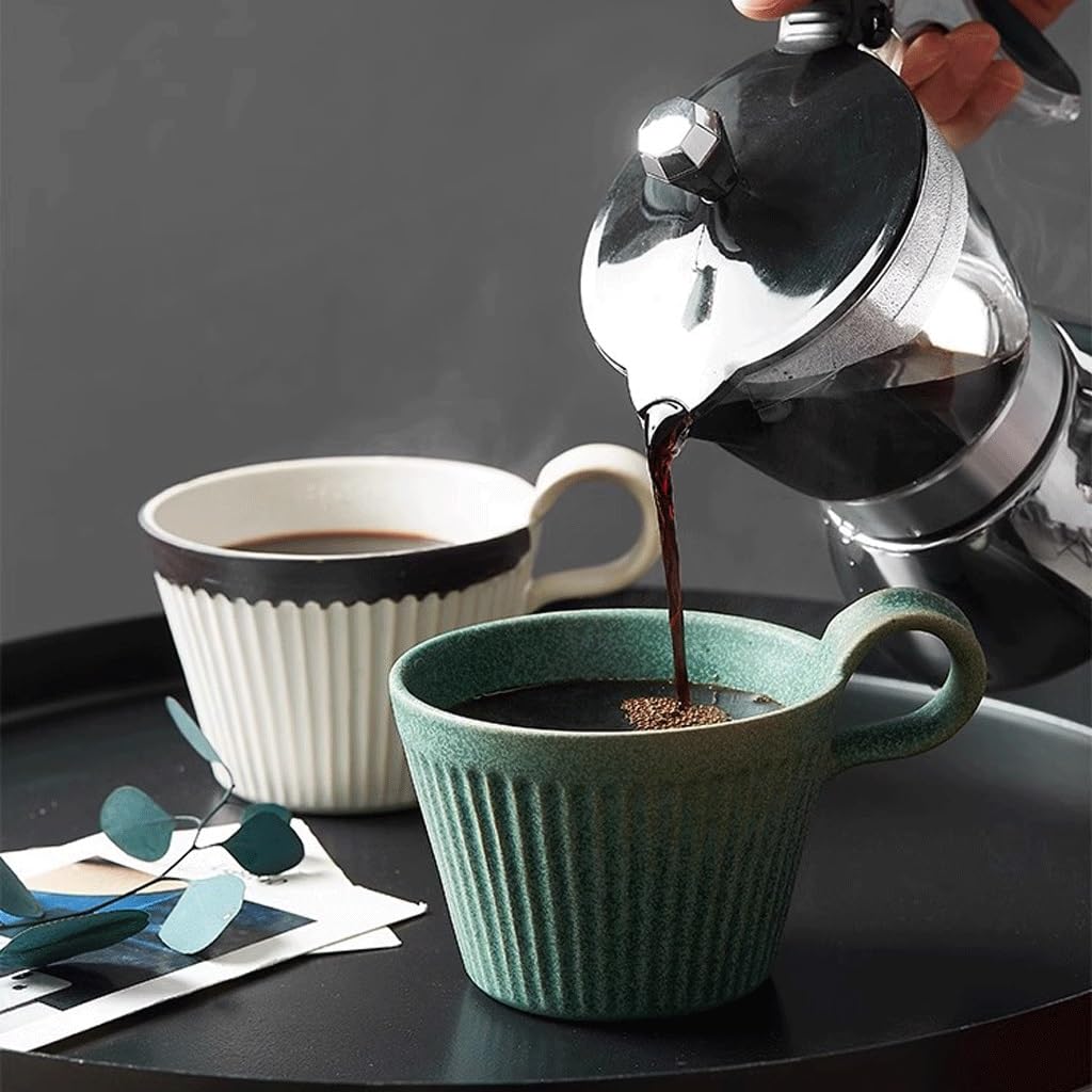 ENGENDER Kaffeetasse Vertikale Muster Keramik Wasser Tasse Hause Handgemachte Retro Kaffee Frühstück Haferflocken(B)