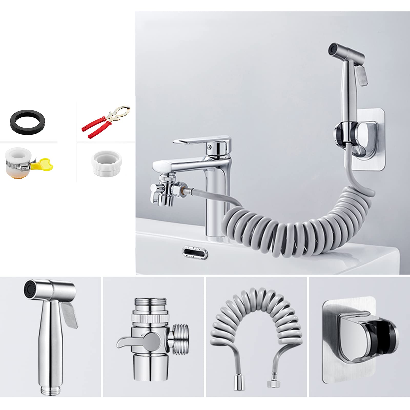 Accesorio de ducha de mano versátil para grifos de baño, pulverizador de manguera de fregadero cepillado, fácil de instalar, juego de manguera de baño para lavado del cabello y uso diario