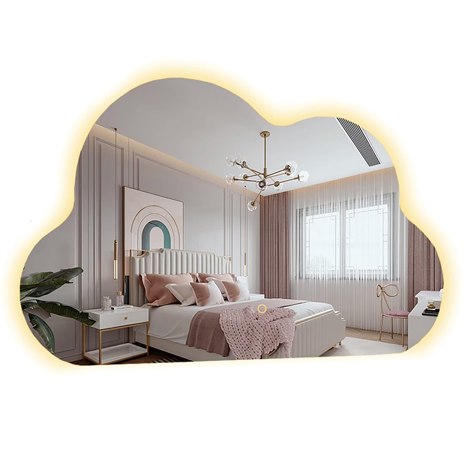 FGXHHS LED Cloud Shaped 70x90cm, Frameless HD Makeup Vanity Mirror, Backlight Wall Mounted Decorative with 3-Colour Dimmable Lighting for Shaving