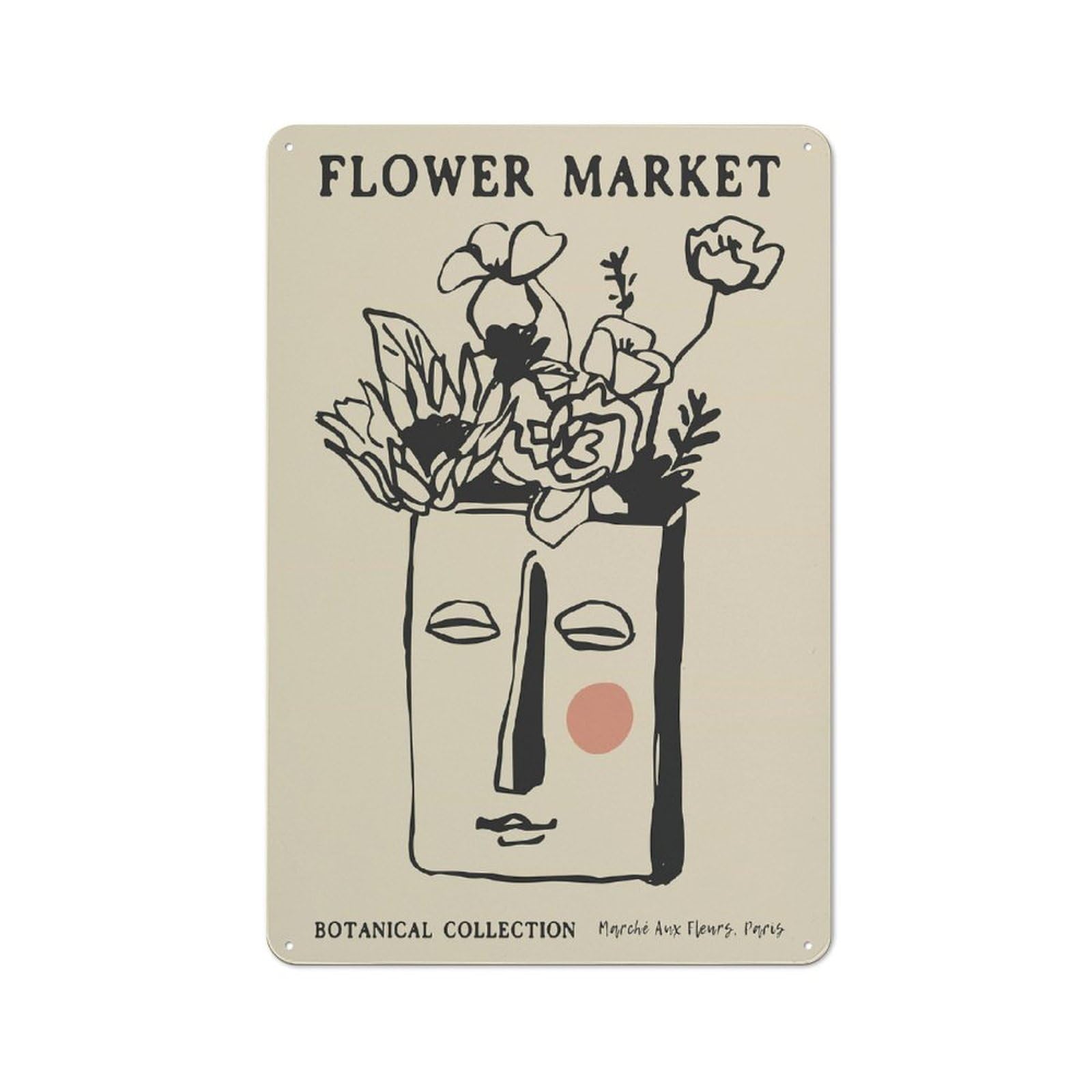 Junmoney Style-14 Vintage Flower Market Botanical Collection Art Print Metal Wall Sign 30X20cm, Shed Wall Plaque For Garage, Workshop, Shed Or Utility Room