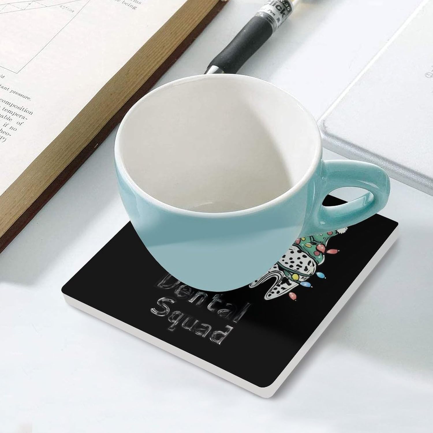 Dentist Christmas Dental Squad Leopard Funny Ceramic Coasters for Drink Absorbent Cup Holders Tabletop Protection