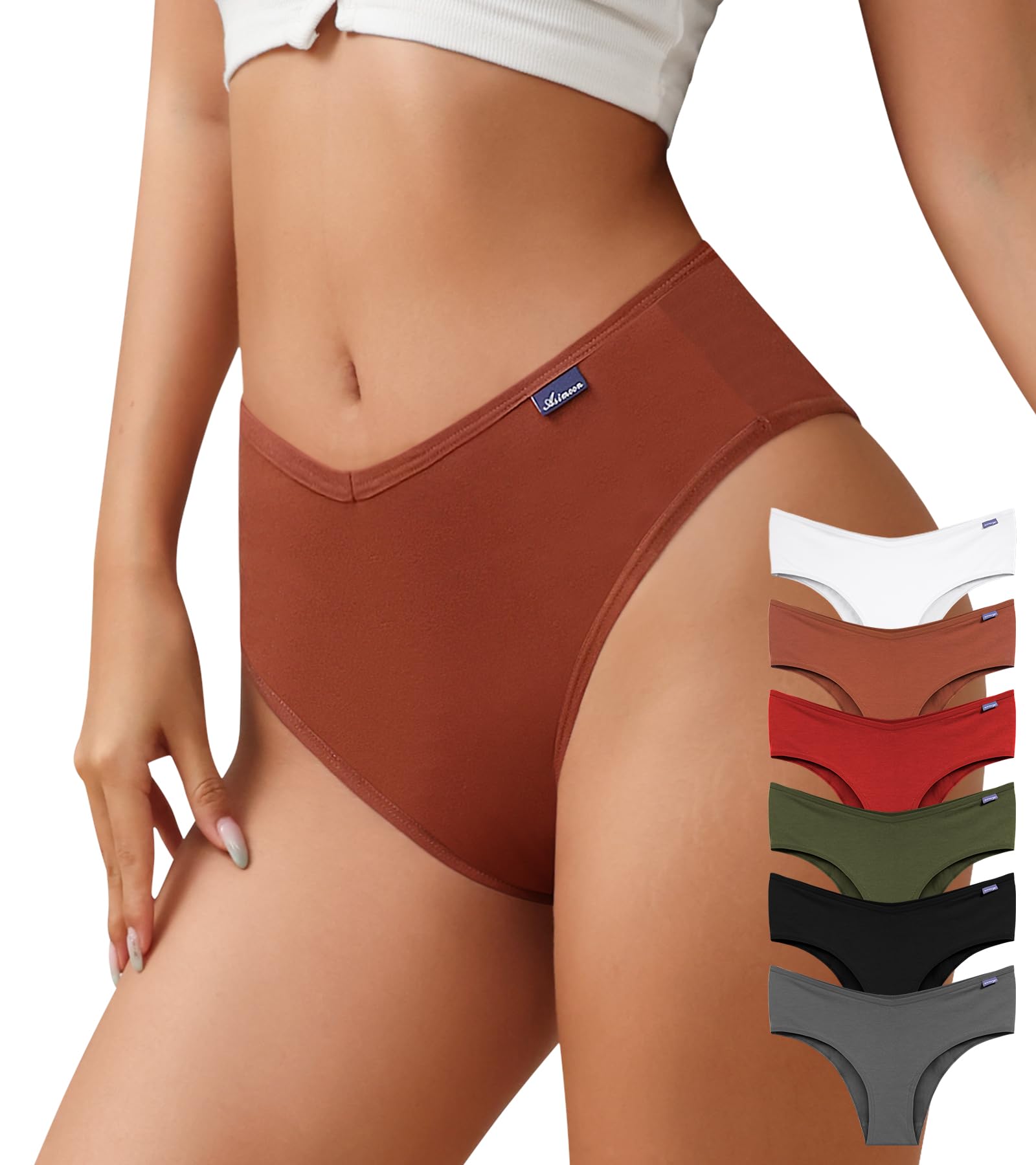 ASIMOON Ropa interior de bikini de algodón de cintura alta para mujer, sexy, de corte alto, braga elástica con cintura en V