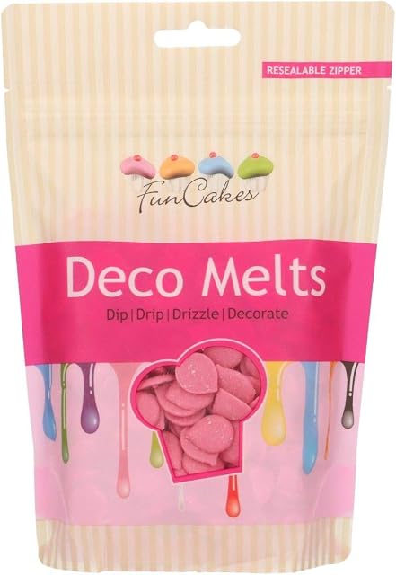 FunCakes Deco Melts Pink - Dip, Drip, Drizzle and Decorate Melt in The Microwave and Pour in Every Shape Make Candy, Drip Cakes, Lollipops and Decorate Cakes, Cookies and Cupcakes AZO Free 250 g