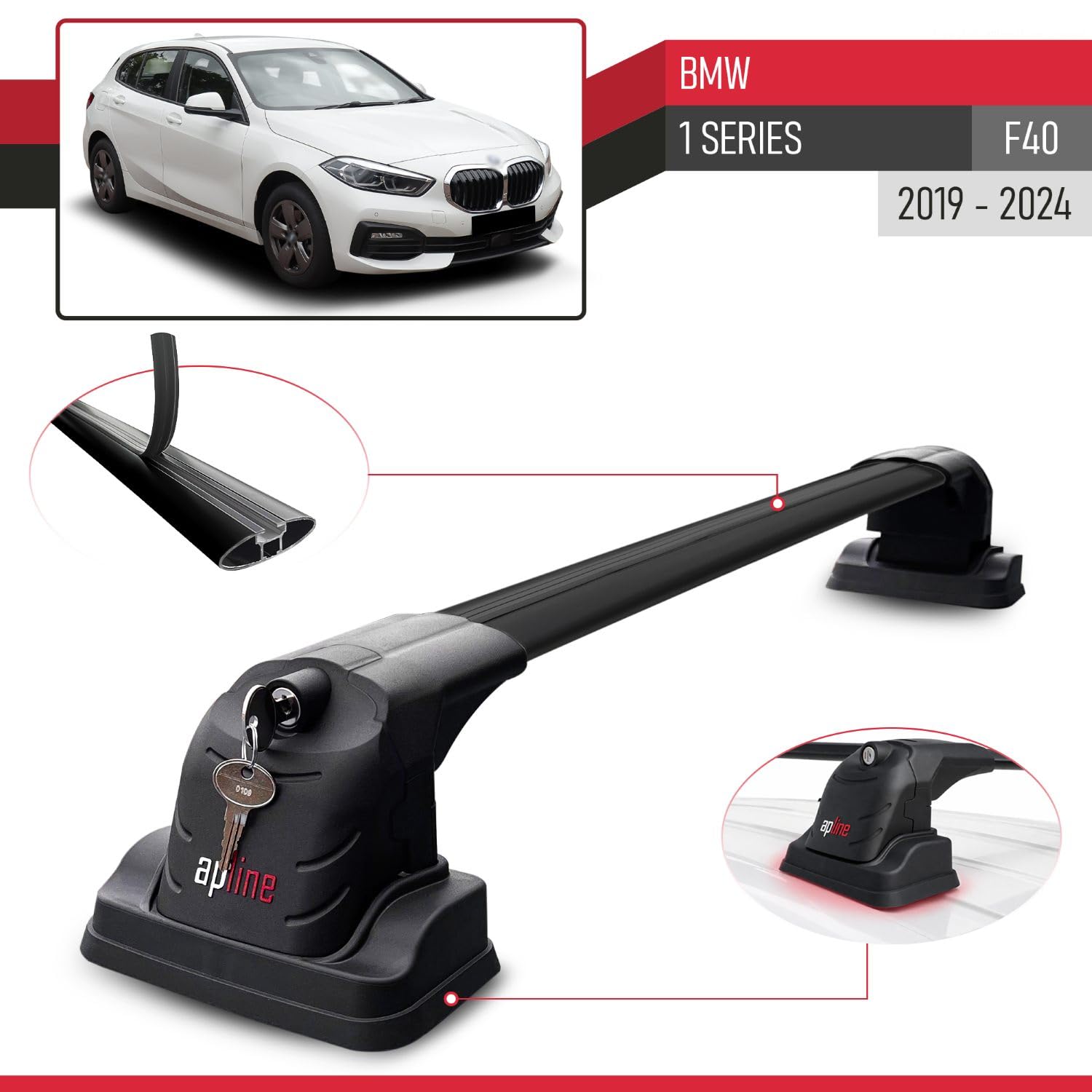 Compatibile con BMW Serie 1 (F40) 2020-2024 Ace-3 Barre Tetto Portapacchi Auto Barre Portatutto Nero Alluminio 2 Barre