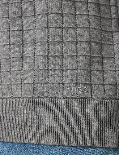 HUGO Men's Grid Pattern Cotton Knit Sweater4