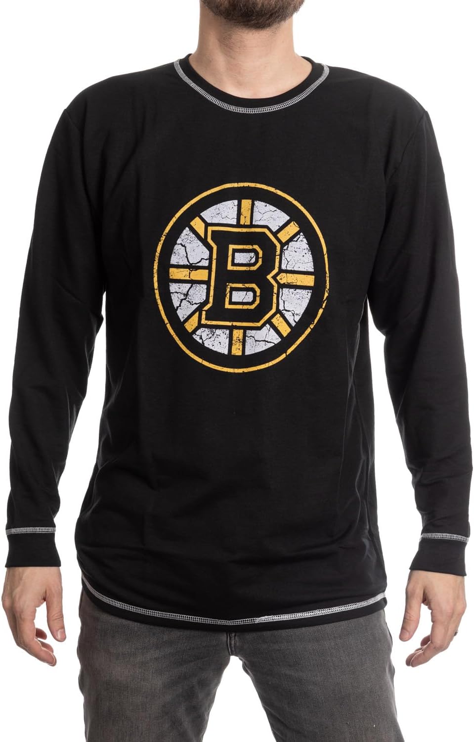 Calhoun NHL Men's Officially Licensed Team Logo French Terry Long Sleeve Raglan Shirt